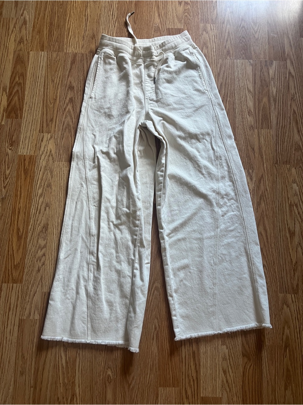 aerie Cream Wide Leg Terry Sweatpants